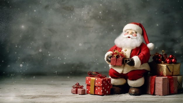 Santa Claus with presents white background Portrait of cheerful male Santa Claus with colored gift