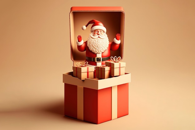 Santa claus with red open gift box empty christmas