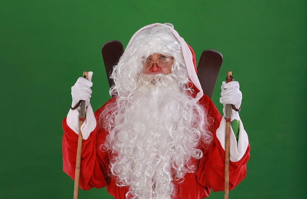 Santa Claus with ski poles