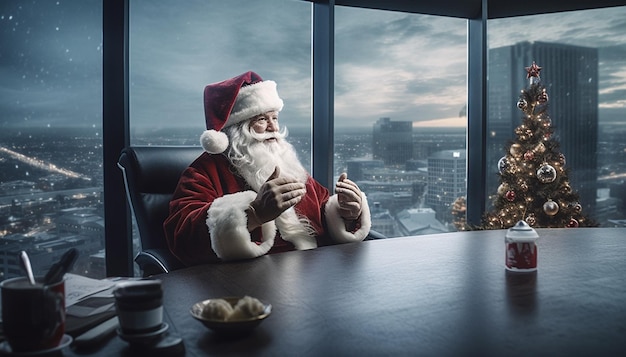 Santa claus working in his modern office building businessmanteam buildingworking merry christmas co