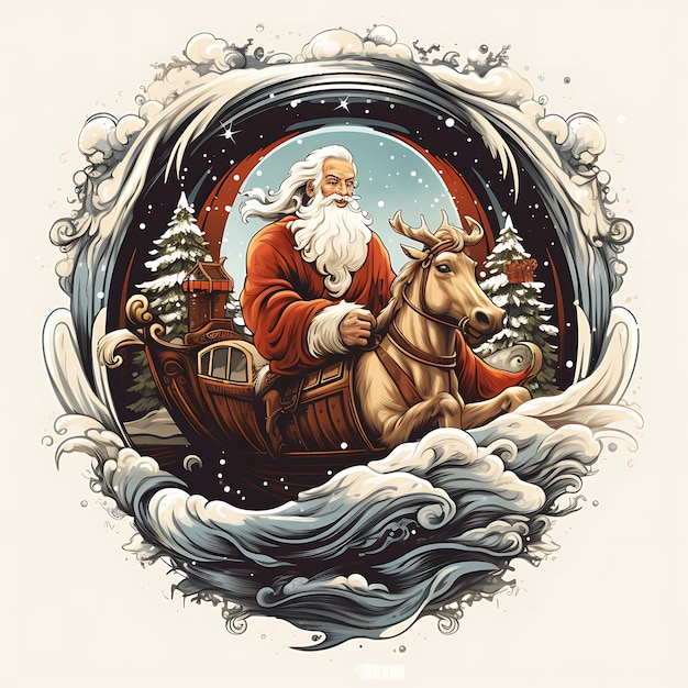 Santa clause riding motorbike t shirt logo design illustration on solid background