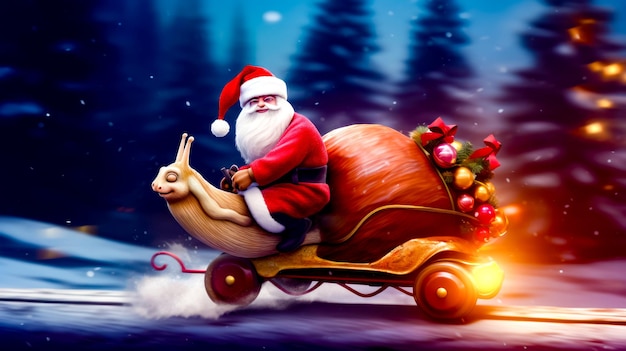 Santa clause riding on sleigh with reindeer on it Generative AI