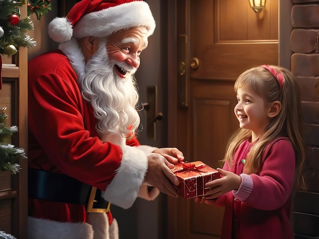 Santa giving gift to girl