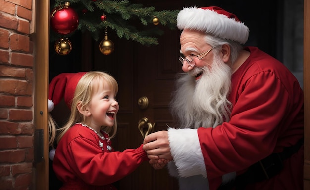 Santa giving gift to girl