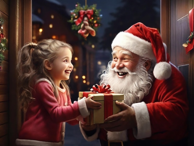 Santa giving gift to girl