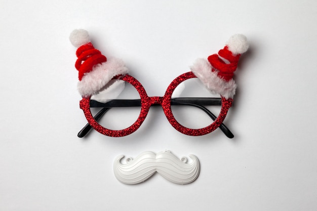 santa glasses, moustache and hat