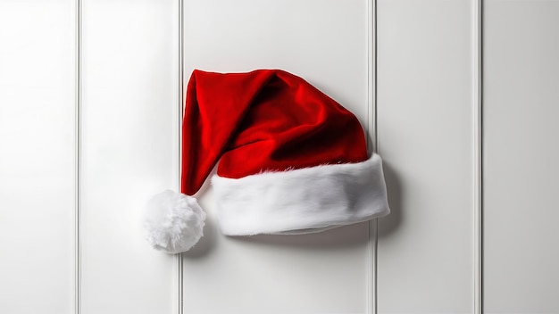 Photo a santa hat hangs on a door with a white ball on it