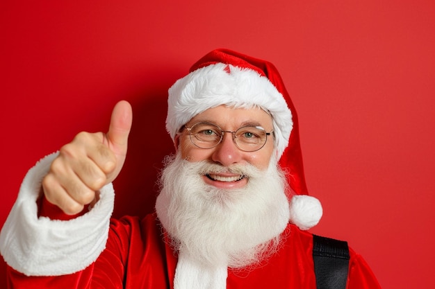 a santa is giving a thumbs up with a thumbs up