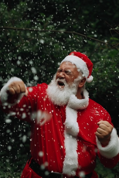 Photo a santa is standing in the snow and has a white beard