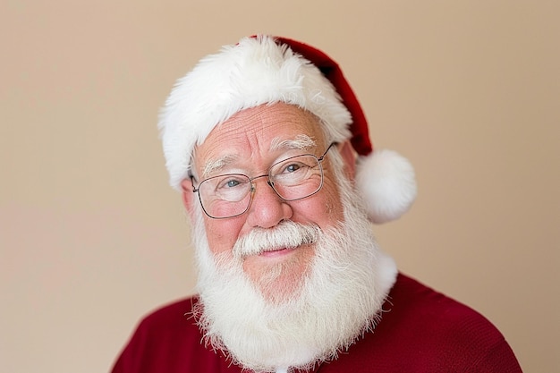 a santa is wearing a santa hat and smiling