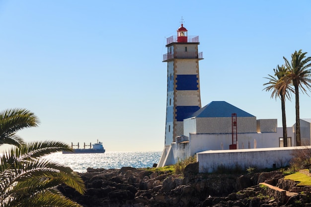 Santa Marta lighthouse in Cascais Portugal Atlantic Ocean coast