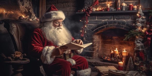 Santa reading letters from children Illustration AI GenerativexA