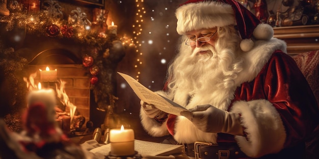 Santa reading letters from children Illustration AI GenerativexA