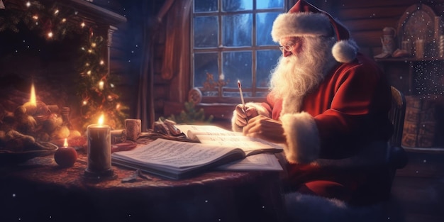 Santa reading letters from children Illustration AI GenerativexA