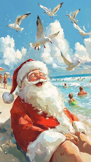 Santa Relaxing on the Beach Watching People A Festive Twist on Holiday Cheer