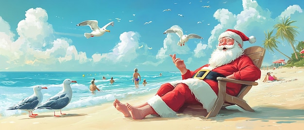 Santa Relaxing on the Beach Watching People A Festive Twist on Holiday Cheer