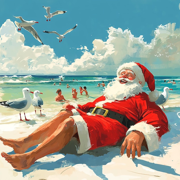 Santa Relaxing on the Beach Watching People A Festive Twist on Holiday Cheer