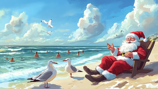 Santa Relaxing on the Beach Watching People A Festive Twist on Holiday Cheer