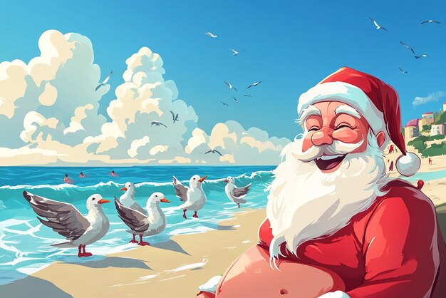 Santa Relaxing on the Beach Watching People A Festive Twist on Holiday Cheer