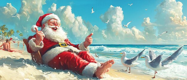 Santa Relaxing on the Beach Watching People A Festive Twist on Holiday Cheer