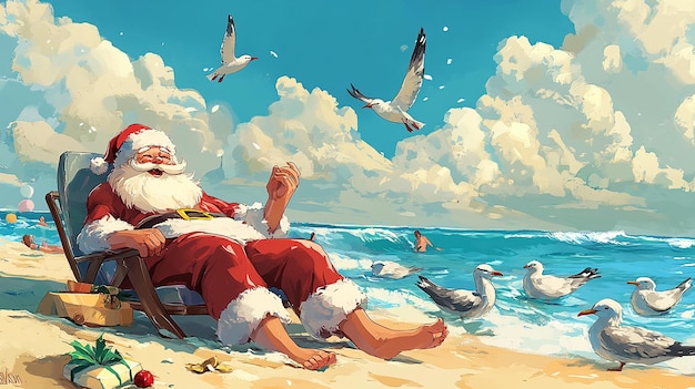 Santa Relaxing on the Beach Watching People A Festive Twist on Holiday Cheer