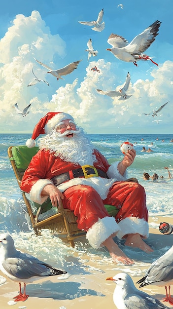 Santa Relaxing on the Beach Watching People A Festive Twist on Holiday Cheer