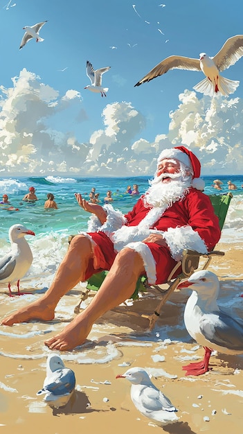 Santa Relaxing on the Beach Watching People A Festive Twist on Holiday Cheer