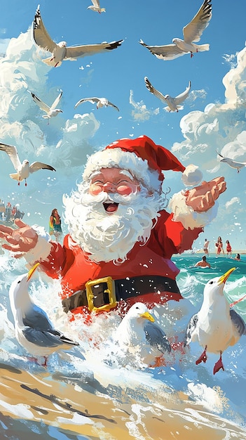 Santa Relaxing on the Beach Watching People A Festive Twist on Holiday Cheer