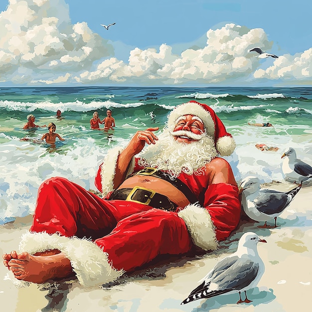 Santa Relaxing on the Beach Watching People A Festive Twist on Holiday Cheer