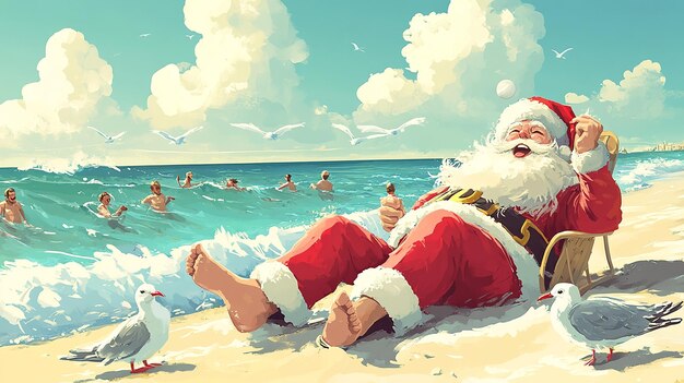 Santa Relaxing on the Beach Watching People A Festive Twist on Holiday Cheer