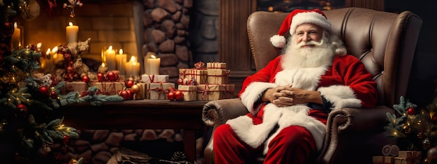 Santa sitting on his thrown in his house