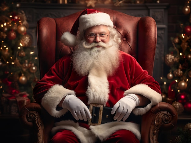 Santa sitting on his thrown in his house