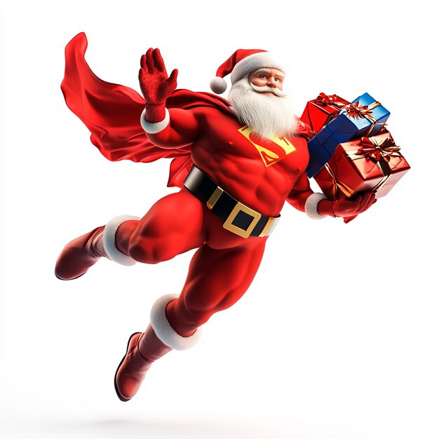 Photo santa transforms into superhero with many animated gifts