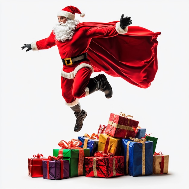 Photo santa transforms into superhero with many animated gifts