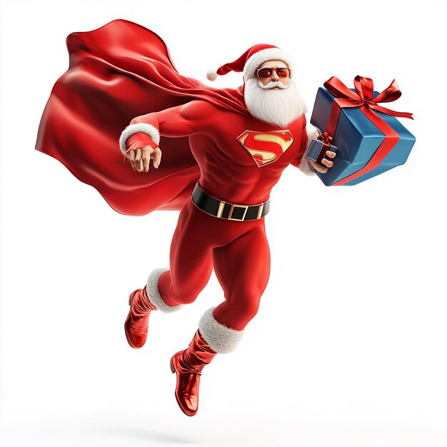 Photo santa transforms into superhero with many animated gifts