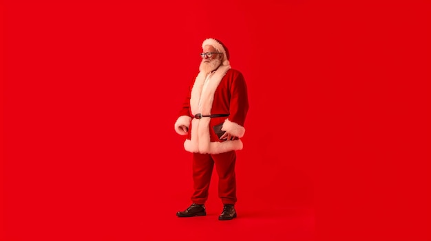 Photo santa with a christmas gift isolated over a whte background