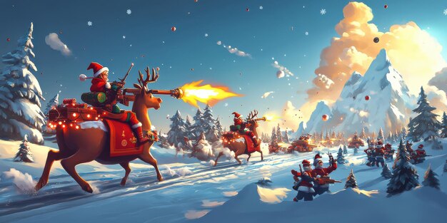 Photo santas festive adventure a whimsical winter wonderland with reindeer and holiday cheer