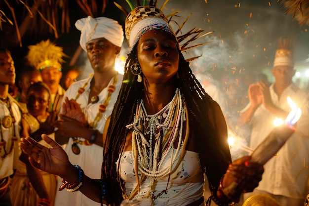 Santeria Followers Participating in Religious Rite