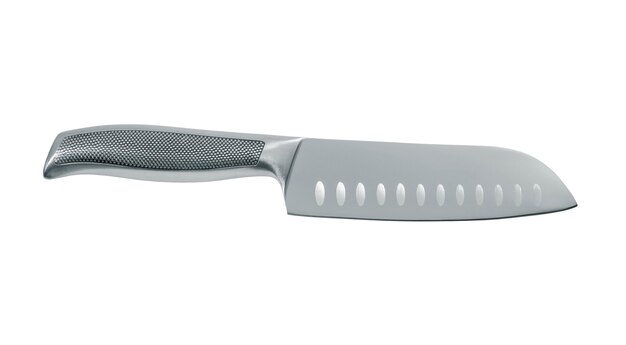 Santoku knife with metal handle isolated on white