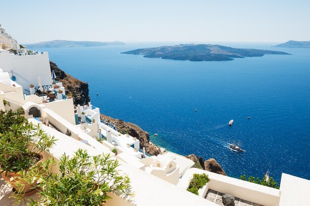 Santorini island, Greece. Beautiful summer landscape, sea view.