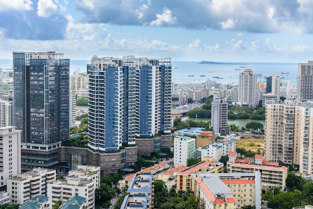 Sanya, China - January 19, 2020: Beautiful panoramic view of the city of Sanya city, Hainan island, China.