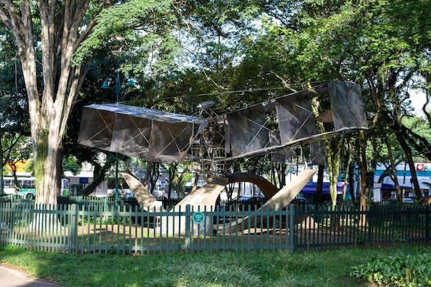 Sao Jose dos Campos Sao Paulo Brazil 01 2023 Santos Dumont Park in Sao Jose dos Campos Brazil Replica of the 14 Bis and Bandeirante plane