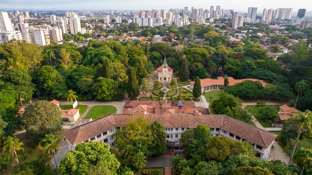 Sao Jose dos Campos Sao Paulo Brazil 04 2022 Aerial view of Parque Vicentina Aranha Sacred Heart of Jesus Chapel former sanatorium transformed into municipal park