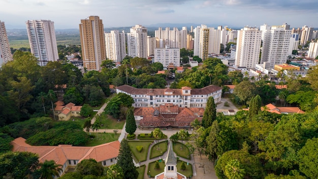 Sao Jose dos Campos Sao Paulo Brazil 04 2022 Aerial view of Parque Vicentina Aranha Sacred Heart of Jesus Chapel former sanatorium transformed into municipal park