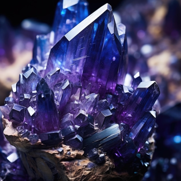 Sapphire and amethyst crystals in a dazzling