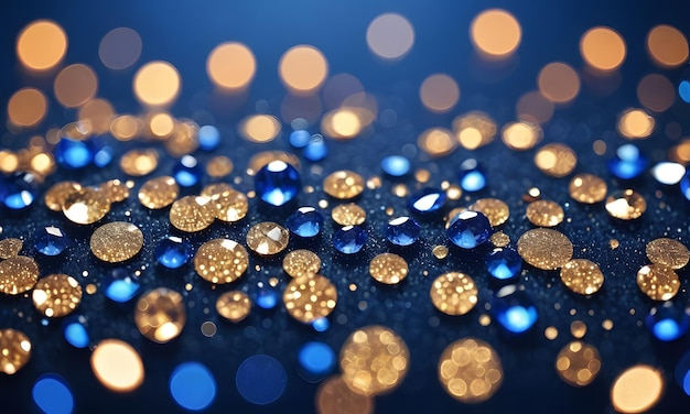 Sapphire glitter bokeh background Unfocused shimmer royal blue sparkle Crystal droplets wallpaper