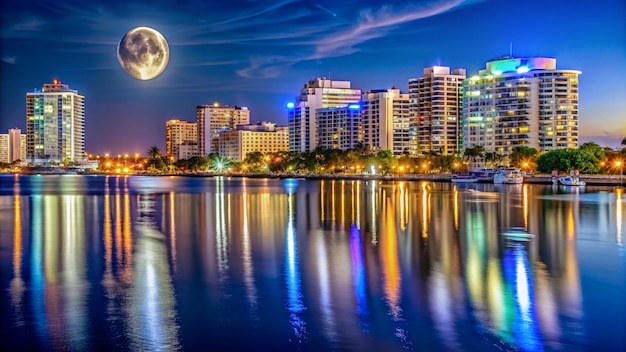 Photo sarasota city at moonlight downtown sarasota by the bay at night beautiful lights reflecting off the water