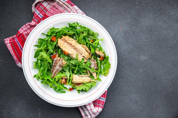 sardine salad fish fresh green leaves meal food snack on the table copy space food background