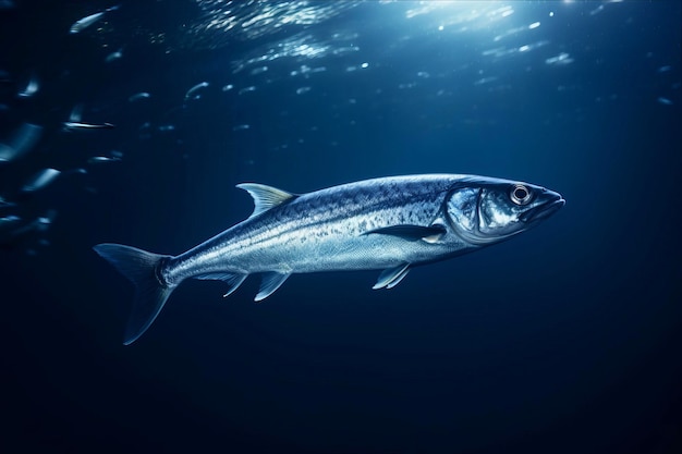 Sardine Serenity A Captivating CloseUp in Dark Blue Waters