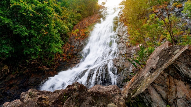 Sarika waterfall with rocks in the foreground beautiful waterfall in Nakhon nayok Thailand.